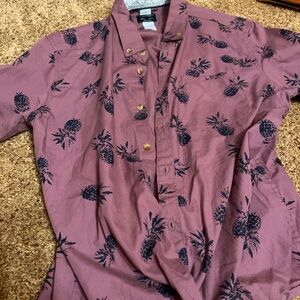 Men’s 100% cotton purple button down shirt with pineapple 🍍 print